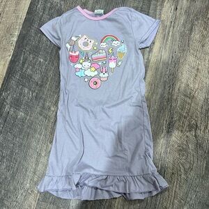 Girls Lavender Unicorn & Sweets Nightgown - Cute Short Sleeve Sleep Dress